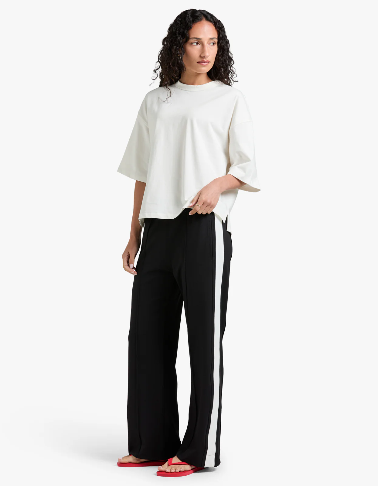 Twill Stripe Detail Pant - Black/White - Image 2