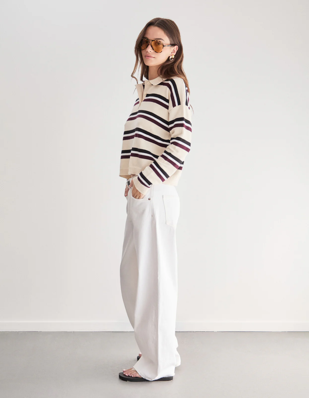Hannah Knit Polo Jumper - Ivory Stripe - Image 4