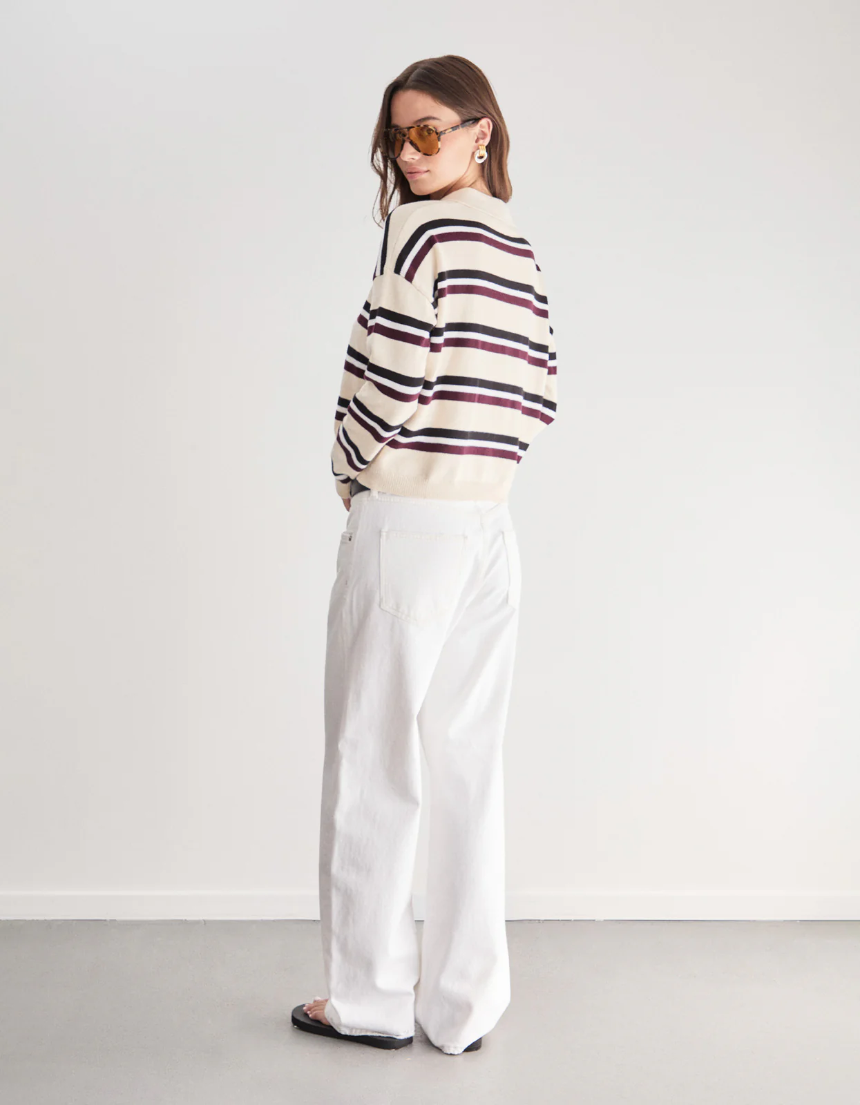 Hannah Knit Polo Jumper - Ivory Stripe - Image 5