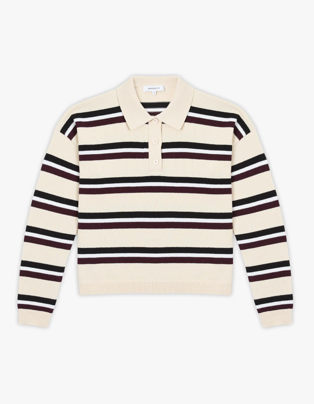 Hannah Knit Polo Jumper - Ivory Stripe - Image 7